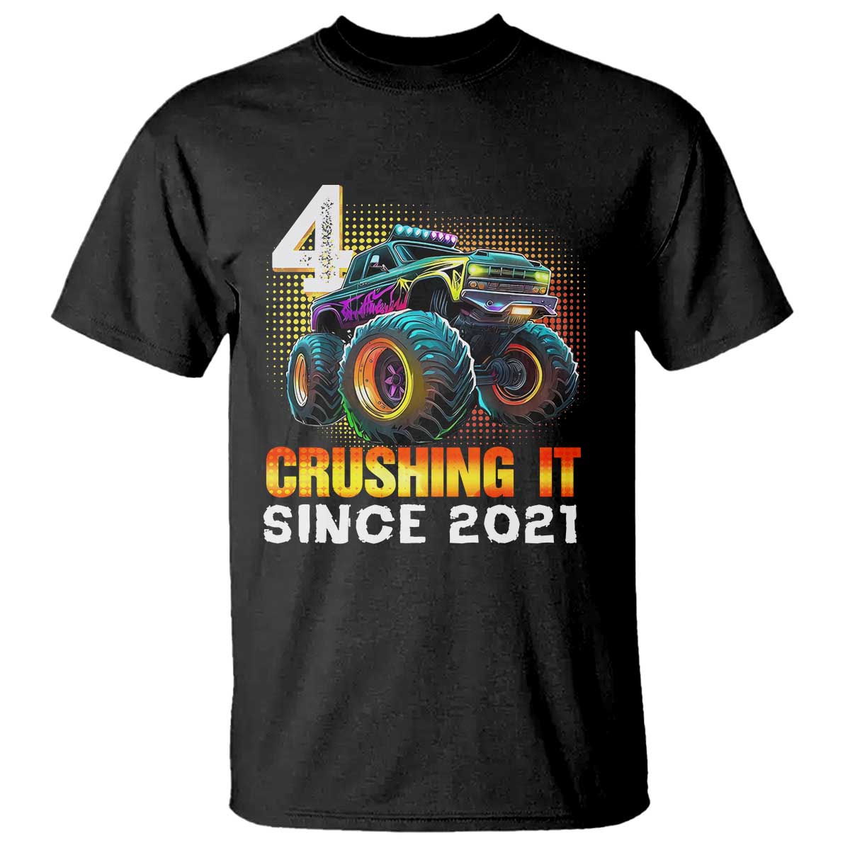 Monster Truck Birthday T Shirt Happy 4th Bday Party 4 Years Old Boy TS02 Black Print Your Wear