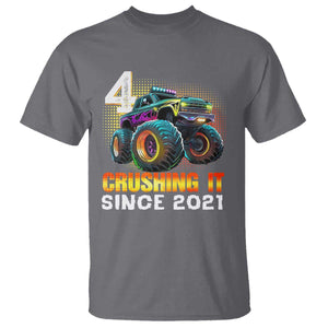 Monster Truck Birthday T Shirt Happy 4th Bday Party 4 Years Old Boy TS02 Charcoal Print Your Wear