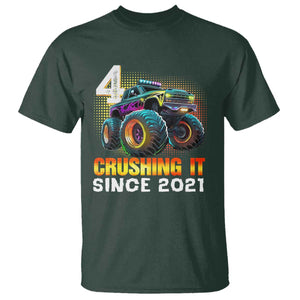 Monster Truck Birthday T Shirt Happy 4th Bday Party 4 Years Old Boy TS02 Dark Forest Green Print Your Wear