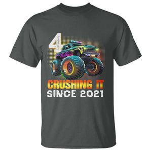 Monster Truck Birthday T Shirt Happy 4th Bday Party 4 Years Old Boy TS02 Dark Heather Print Your Wear