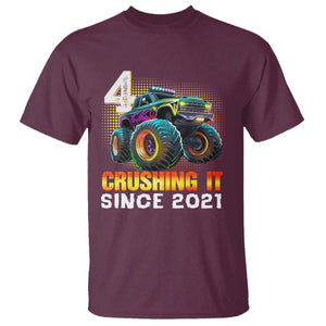 Monster Truck Birthday T Shirt Happy 4th Bday Party 4 Years Old Boy TS02 Maroon Print Your Wear