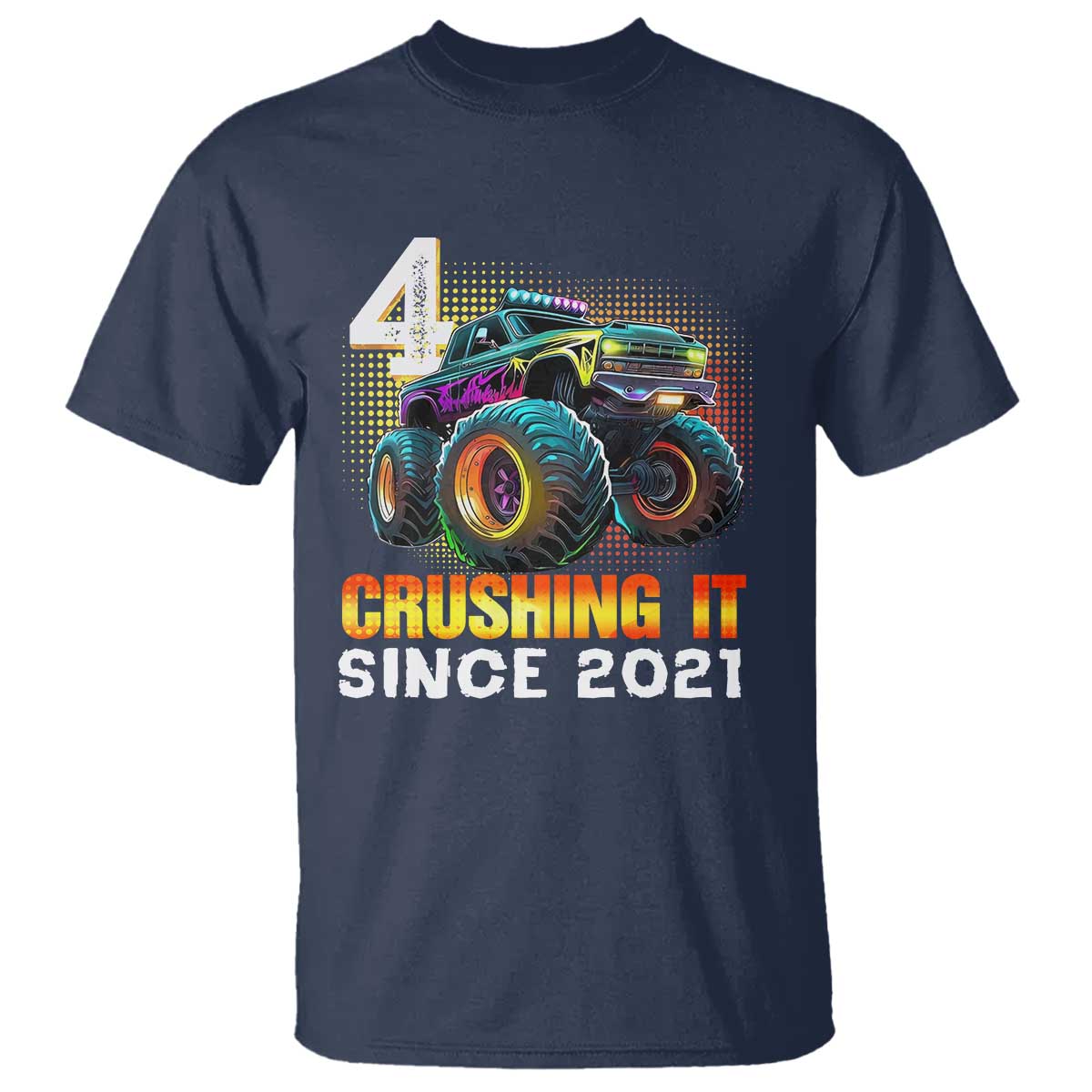Monster Truck Birthday T Shirt Happy 4th Bday Party 4 Years Old Boy TS02 Navy Print Your Wear