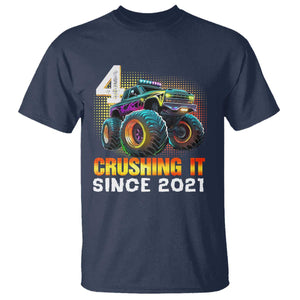 Monster Truck Birthday T Shirt Happy 4th Bday Party 4 Years Old Boy TS02 Navy Print Your Wear