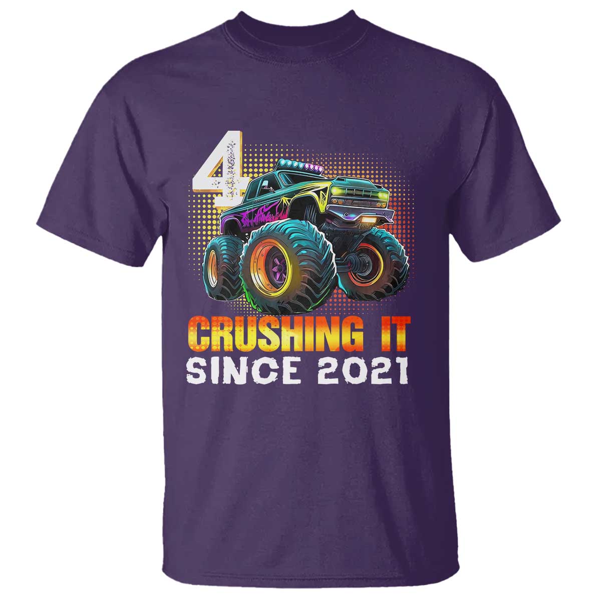 Monster Truck Birthday T Shirt Happy 4th Bday Party 4 Years Old Boy TS02 Purple Print Your Wear