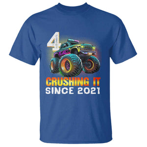 Monster Truck Birthday T Shirt Happy 4th Bday Party 4 Years Old Boy TS02 Royal Blue Print Your Wear