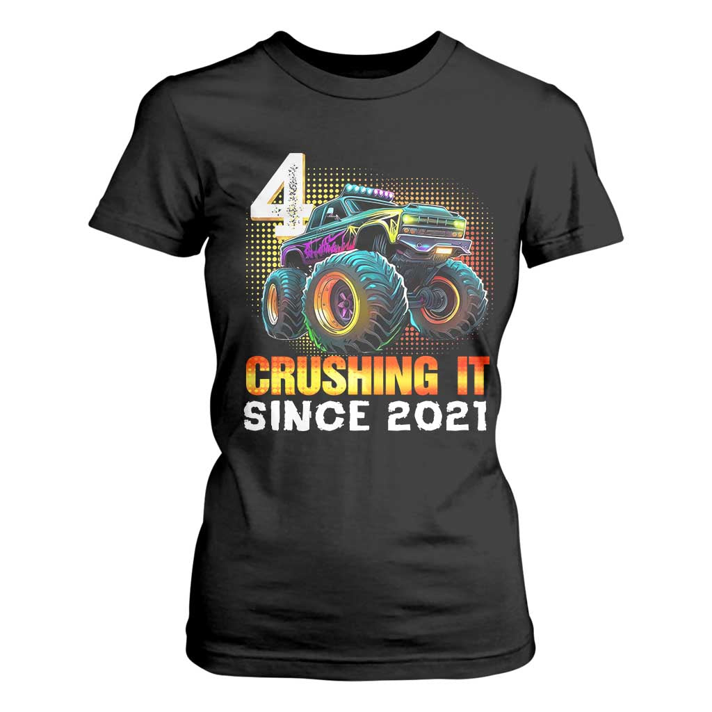 Monster Truck Birthday T Shirt For Women Happy 4th Bday Party 4 Years Old Boy TS02 Black Print Your Wear