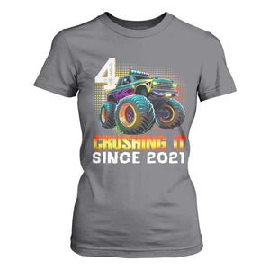 Monster Truck Birthday T Shirt For Women Happy 4th Bday Party 4 Years Old Boy TS02 Charcoal Print Your Wear