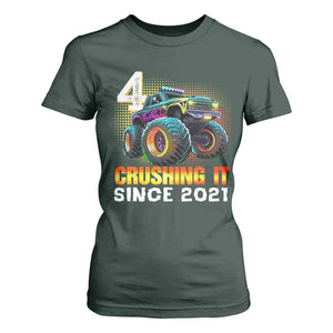 Monster Truck Birthday T Shirt For Women Happy 4th Bday Party 4 Years Old Boy TS02 Dark Forest Green Print Your Wear