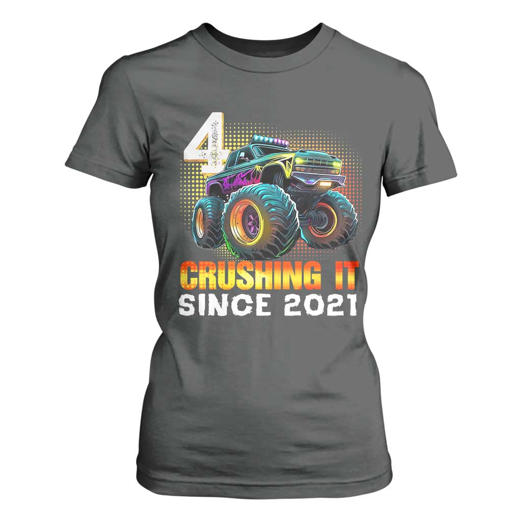 Monster Truck Birthday T Shirt For Women Happy 4th Bday Party 4 Years Old Boy TS02 Dark Heather Print Your Wear
