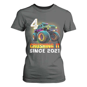 Monster Truck Birthday T Shirt For Women Happy 4th Bday Party 4 Years Old Boy TS02 Dark Heather Print Your Wear