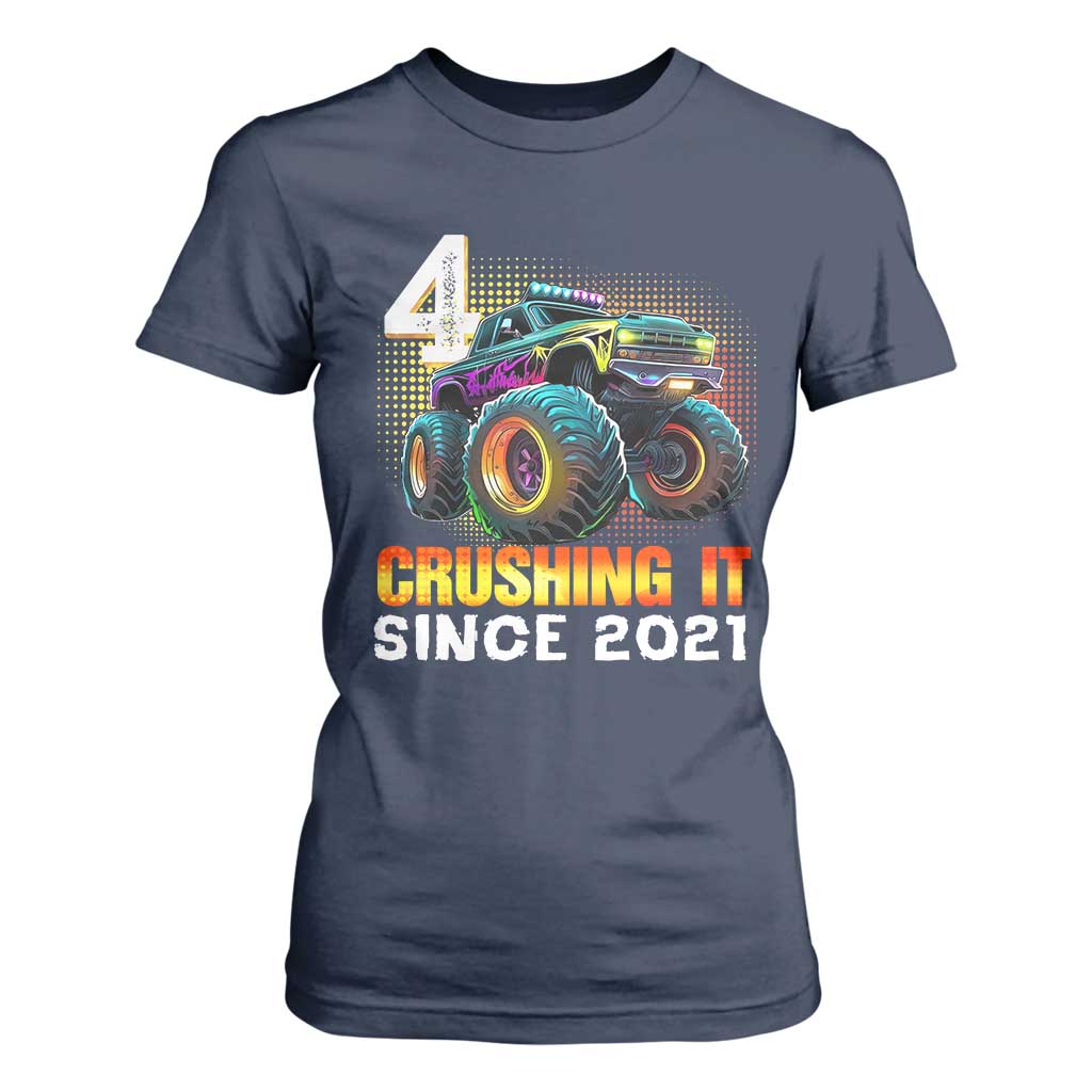 Monster Truck Birthday T Shirt For Women Happy 4th Bday Party 4 Years Old Boy TS02 Navy Print Your Wear