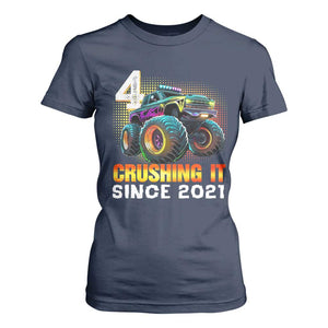 Monster Truck Birthday T Shirt For Women Happy 4th Bday Party 4 Years Old Boy TS02 Navy Print Your Wear