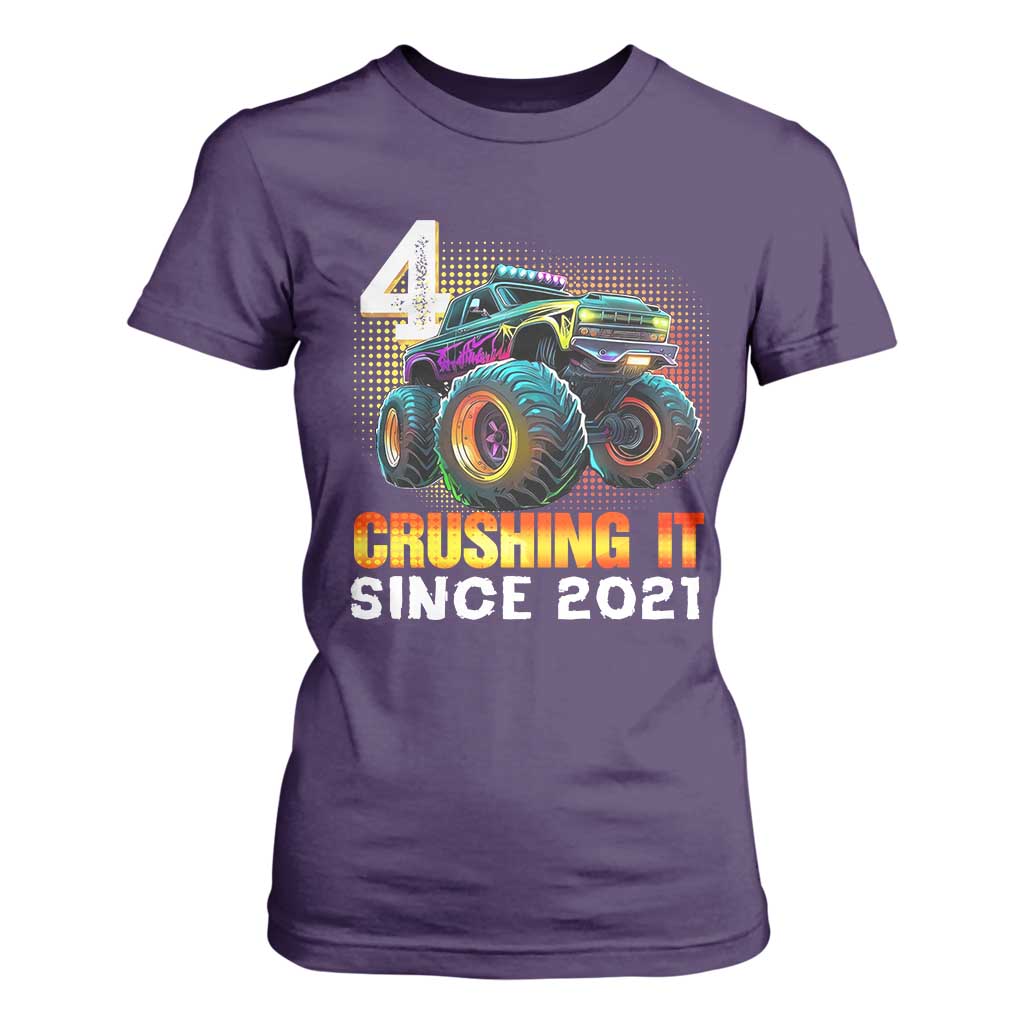 Monster Truck Birthday T Shirt For Women Happy 4th Bday Party 4 Years Old Boy TS02 Purple Print Your Wear