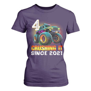 Monster Truck Birthday T Shirt For Women Happy 4th Bday Party 4 Years Old Boy TS02 Purple Print Your Wear