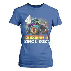 Monster Truck Birthday T Shirt For Women Happy 4th Bday Party 4 Years Old Boy TS02 Royal Blue Print Your Wear