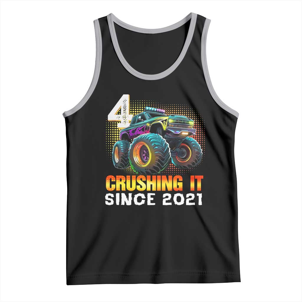 Monster Truck Birthday Tank Top Happy 4th Bday Party 4 Years Old Boy TS02 Black Athletic Heather Print Your Wear