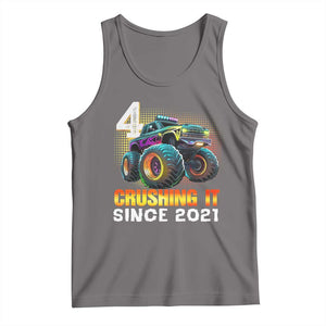 Monster Truck Birthday Tank Top Happy 4th Bday Party 4 Years Old Boy TS02 Deep Heather Print Your Wear