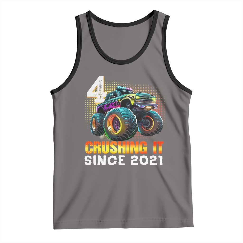Monster Truck Birthday Tank Top Happy 4th Bday Party 4 Years Old Boy TS02 Deep Heather Black Print Your Wear