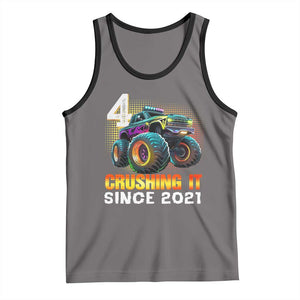 Monster Truck Birthday Tank Top Happy 4th Bday Party 4 Years Old Boy TS02 Deep Heather Black Print Your Wear