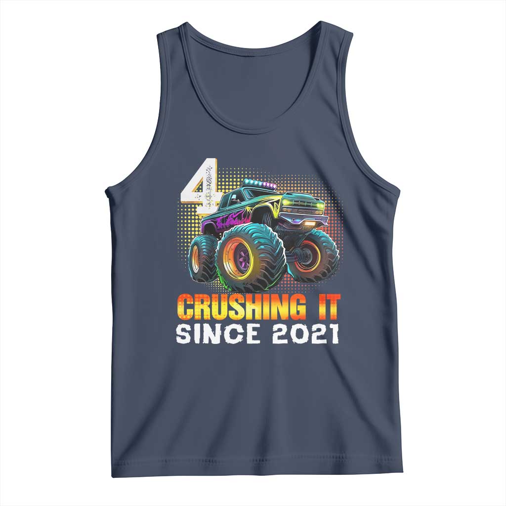 Monster Truck Birthday Tank Top Happy 4th Bday Party 4 Years Old Boy TS02 Navy Print Your Wear