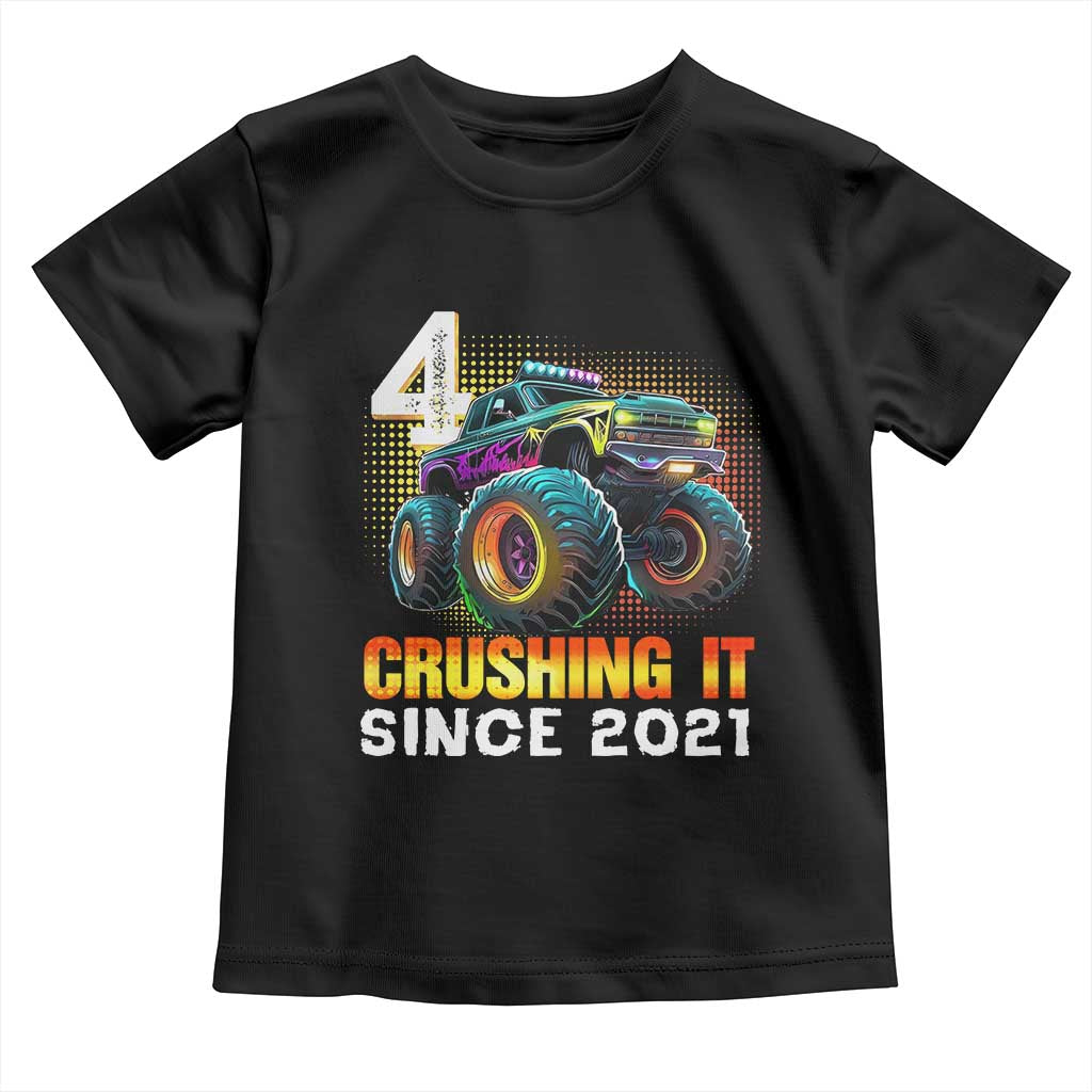 Monster Truck Birthday Toddler T Shirt Happy 4th Bday Party 4 Years Old Boy TS02 Black Print Your Wear