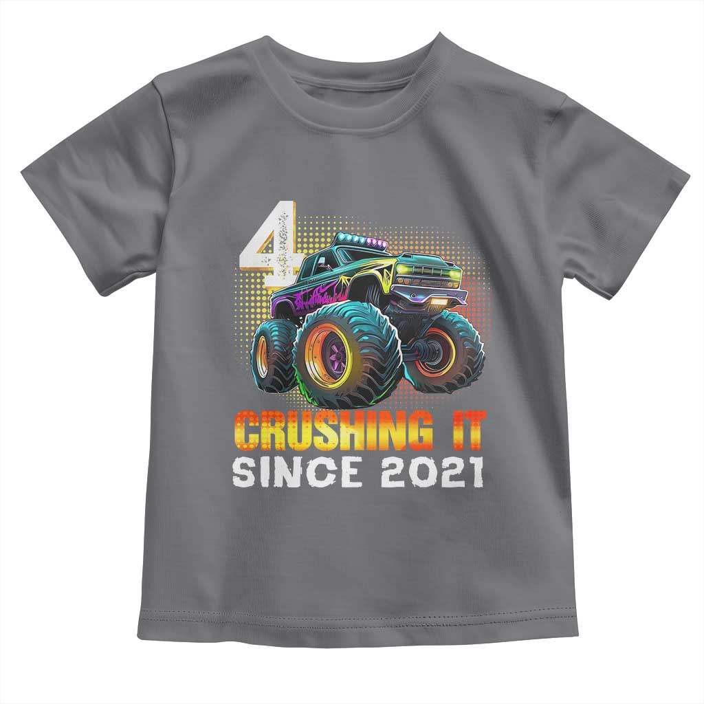 Monster Truck Birthday Toddler T Shirt Happy 4th Bday Party 4 Years Old Boy TS02 Charcoal Print Your Wear