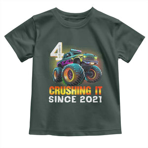Monster Truck Birthday Toddler T Shirt Happy 4th Bday Party 4 Years Old Boy TS02 Dark Forest Green Print Your Wear