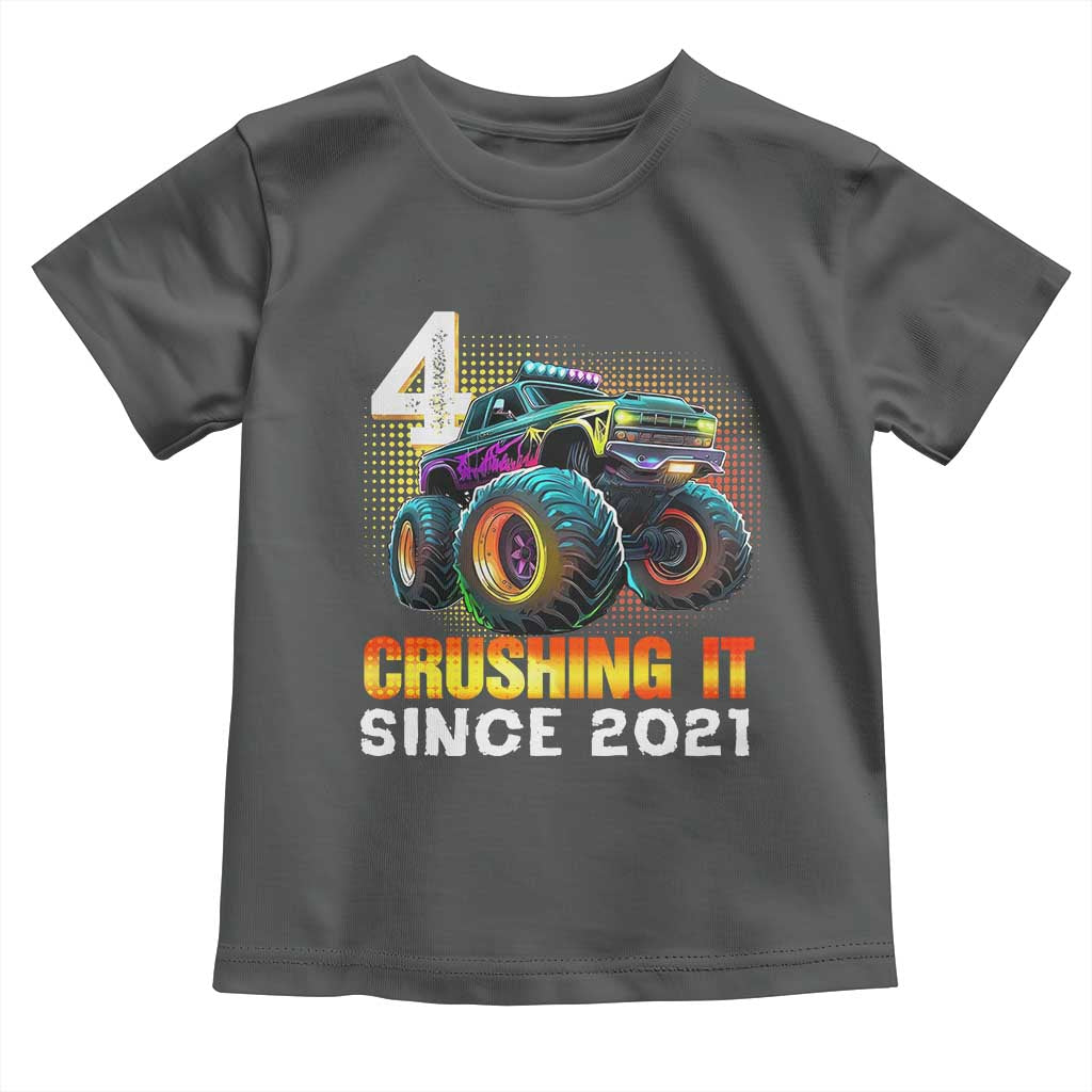 Monster Truck Birthday Toddler T Shirt Happy 4th Bday Party 4 Years Old Boy TS02 Dark Heather Print Your Wear