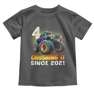 Monster Truck Birthday Toddler T Shirt Happy 4th Bday Party 4 Years Old Boy TS02 Dark Heather Print Your Wear