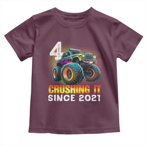 Monster Truck Birthday Toddler T Shirt Happy 4th Bday Party 4 Years Old Boy TS02 Maroon Print Your Wear
