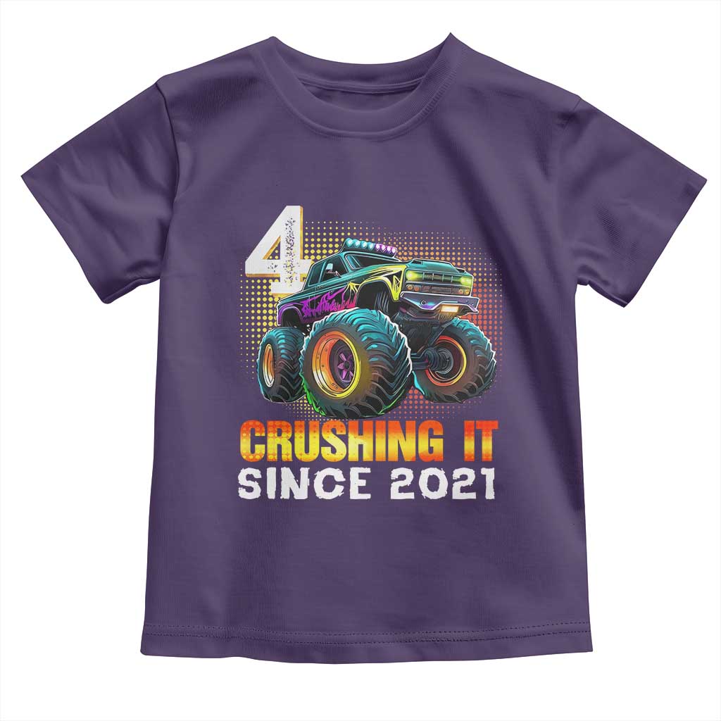 Monster Truck Birthday Toddler T Shirt Happy 4th Bday Party 4 Years Old Boy TS02 Purple Print Your Wear