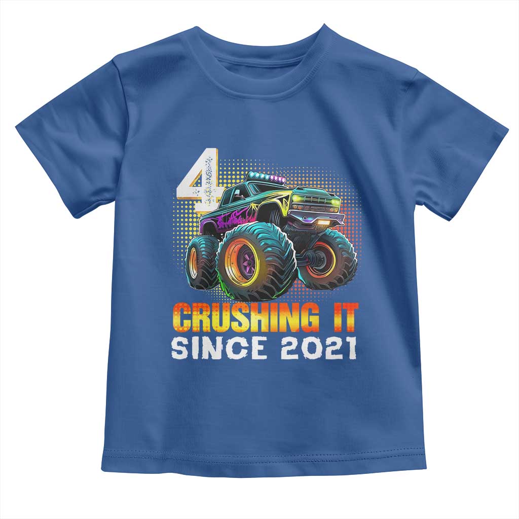 Monster Truck Birthday Toddler T Shirt Happy 4th Bday Party 4 Years Old Boy TS02 Royal Blue Print Your Wear
