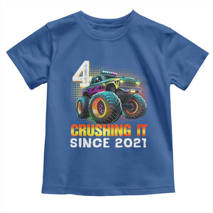 Monster Truck Birthday Toddler T Shirt Happy 4th Bday Party 4 Years Old Boy TS02 Royal Blue Print Your Wear