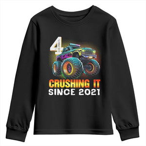 Monster Truck Birthday Youth Sweatshirt Happy 4th Bday Party 4 Years Old Boy TS02 Black Print Your Wear