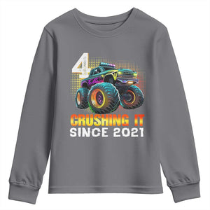 Monster Truck Birthday Youth Sweatshirt Happy 4th Bday Party 4 Years Old Boy TS02 Charcoal Print Your Wear