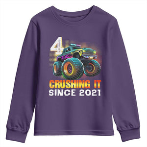 Monster Truck Birthday Youth Sweatshirt Happy 4th Bday Party 4 Years Old Boy TS02 Purple Print Your Wear