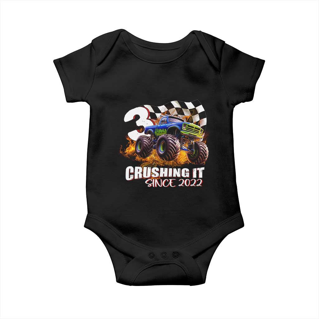 Monster Truck Birthday Baby Onesie Happy 3rd Bday Party 3 Years Old Boy TS02 Black Print Your Wear