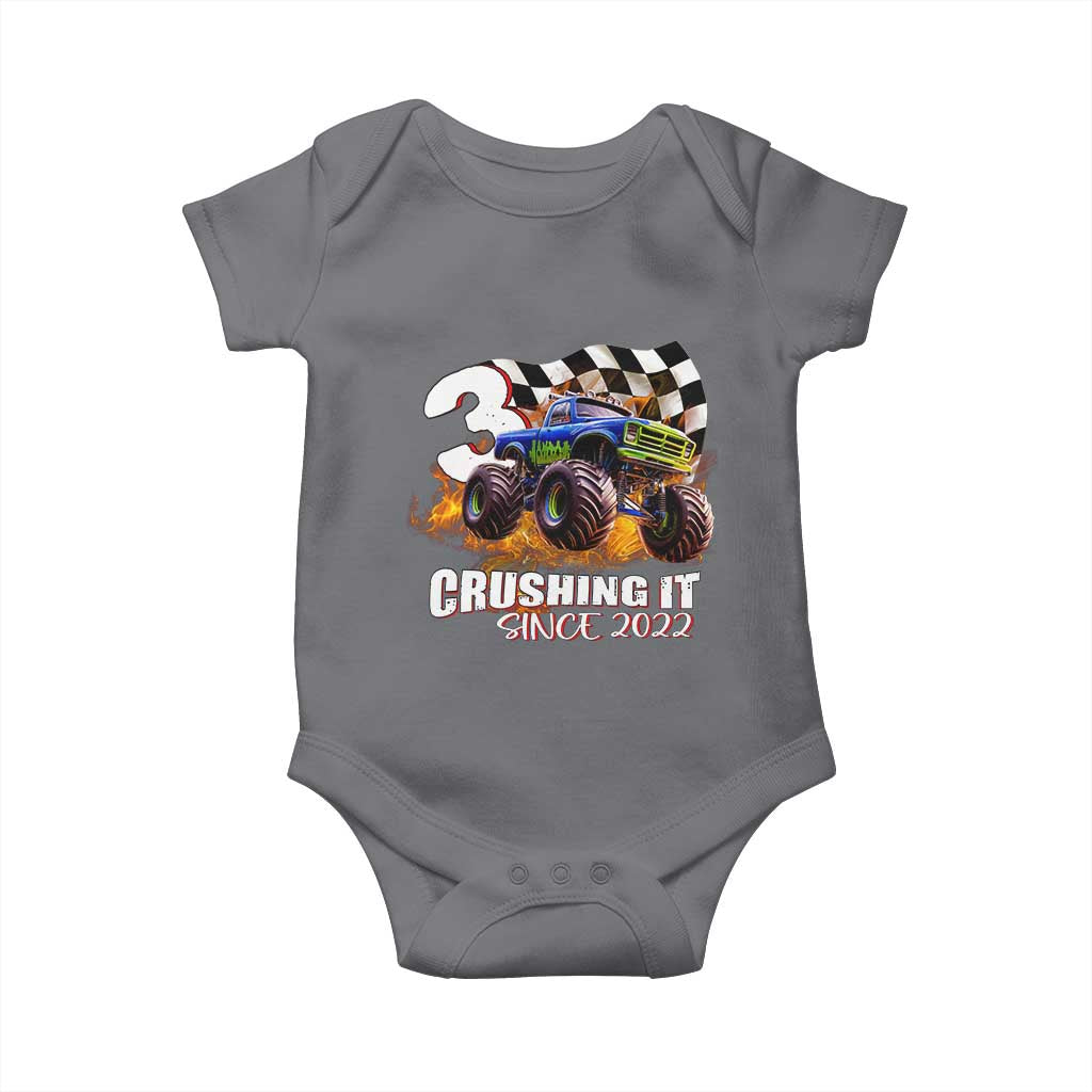 Monster Truck Birthday Baby Onesie Happy 3rd Bday Party 3 Years Old Boy TS02 Charcoal Print Your Wear