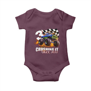 Monster Truck Birthday Baby Onesie Happy 3rd Bday Party 3 Years Old Boy TS02 Maroon Print Your Wear