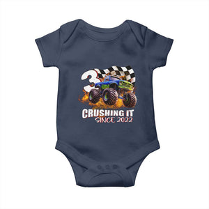 Monster Truck Birthday Baby Onesie Happy 3rd Bday Party 3 Years Old Boy TS02 Navy Print Your Wear