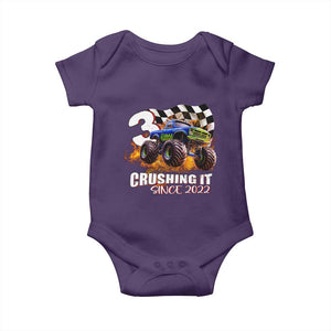 Monster Truck Birthday Baby Onesie Happy 3rd Bday Party 3 Years Old Boy TS02 Purple Print Your Wear