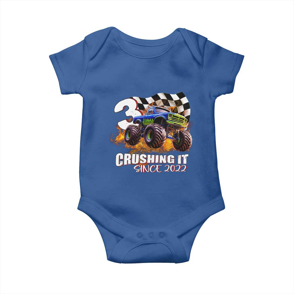 Monster Truck Birthday Baby Onesie Happy 3rd Bday Party 3 Years Old Boy TS02 Royal Blue Print Your Wear