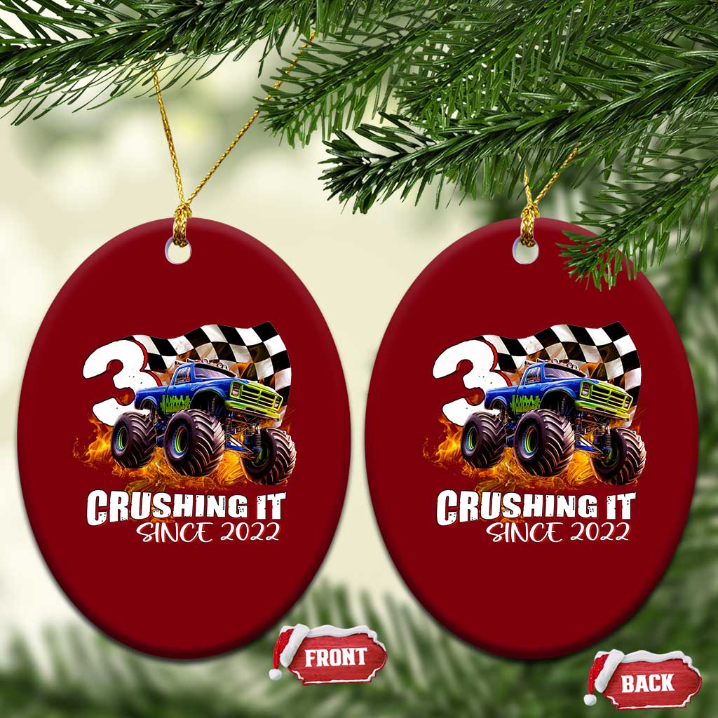 Monster Truck Birthday Ceramic Ornament Happy 3rd Bday Party 3 Years Old Boy TS02 Print Your Wear