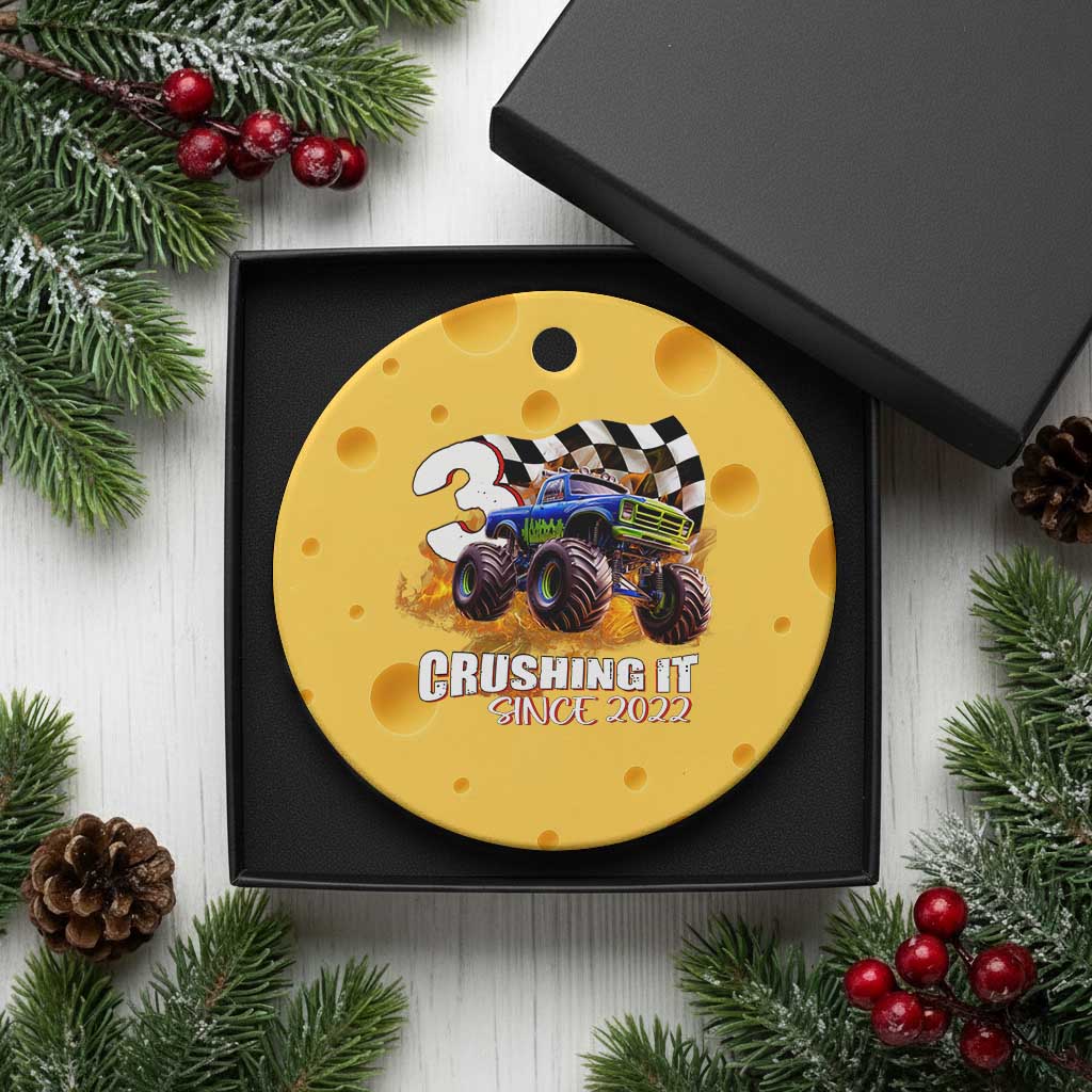Monster Truck Birthday Ceramic Ornament Happy 3rd Bday Party 3 Years Old Boy TS02 1pc Yellow Cheese Print Your Wear