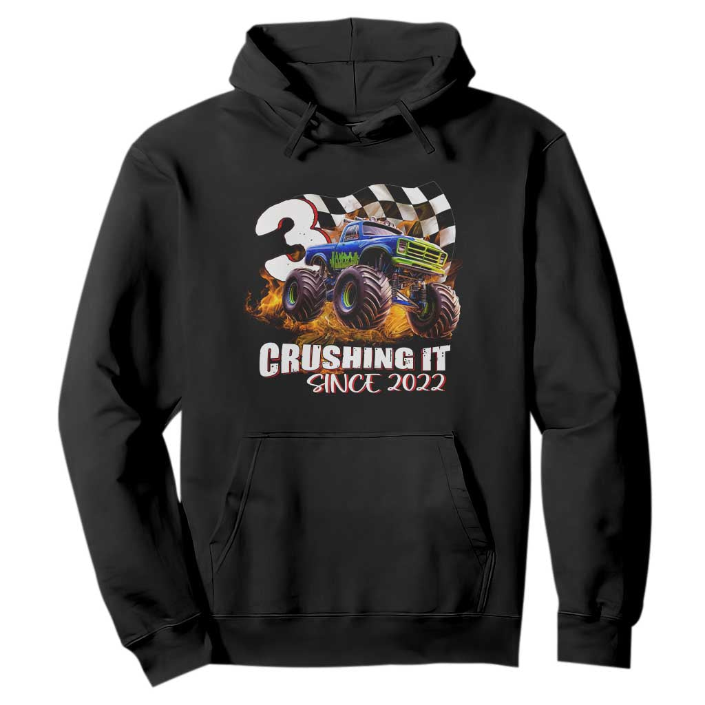 Monster Truck Birthday Hoodie Happy 3rd Bday Party 3 Years Old Boy TS02 Black Print Your Wear