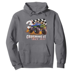 Monster Truck Birthday Hoodie Happy 3rd Bday Party 3 Years Old Boy TS02 Charcoal Print Your Wear