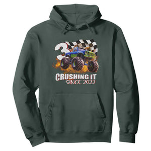 Monster Truck Birthday Hoodie Happy 3rd Bday Party 3 Years Old Boy TS02 Dark Forest Green Print Your Wear