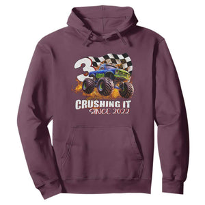Monster Truck Birthday Hoodie Happy 3rd Bday Party 3 Years Old Boy TS02 Maroon Print Your Wear