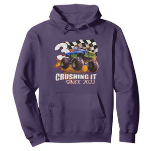 Monster Truck Birthday Hoodie Happy 3rd Bday Party 3 Years Old Boy TS02 Purple Print Your Wear