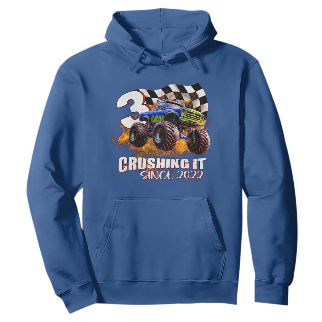 Monster Truck Birthday Hoodie Happy 3rd Bday Party 3 Years Old Boy TS02 Royal Blue Print Your Wear